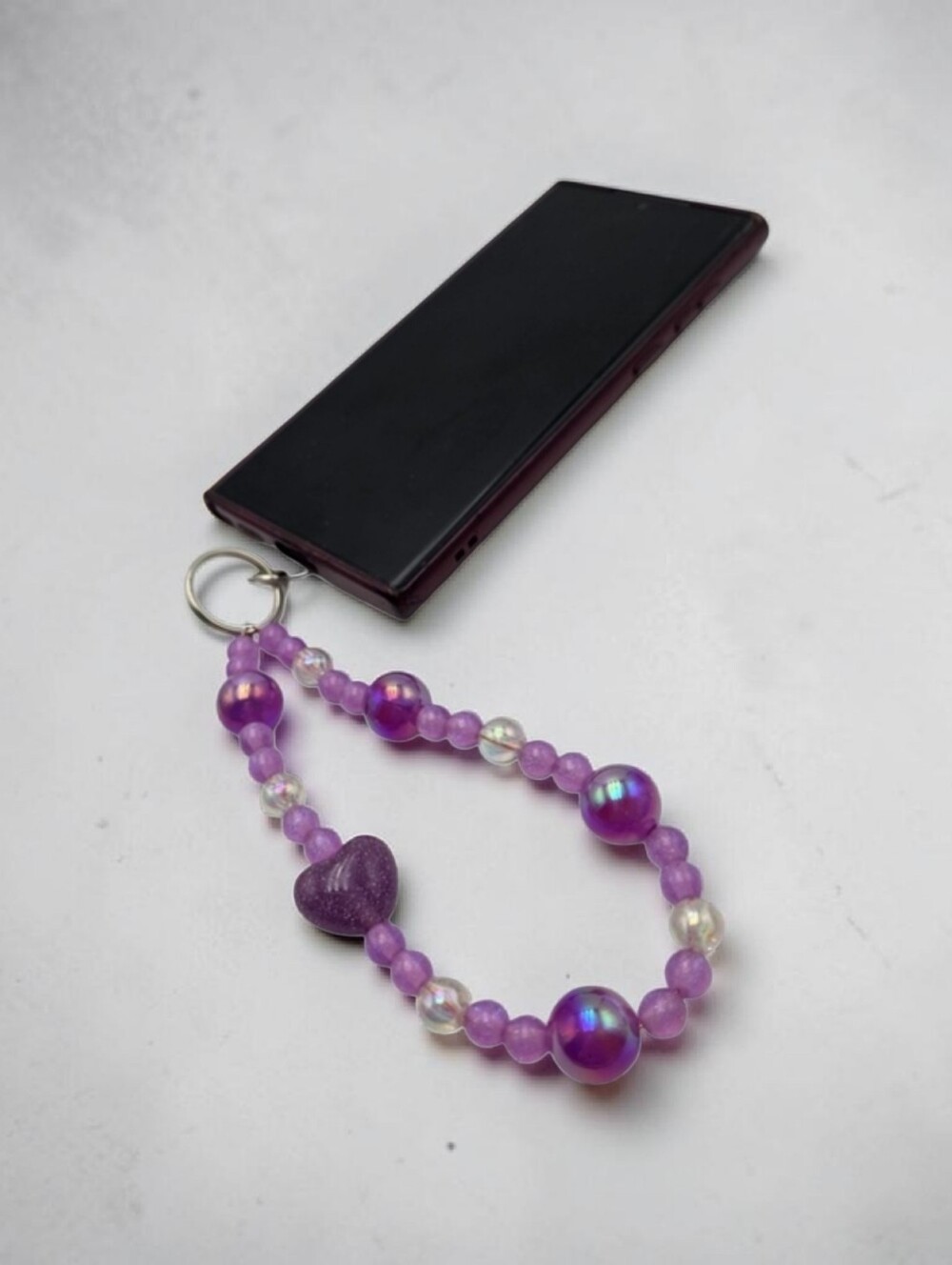 Handmade Purple Beaded Phone Charm